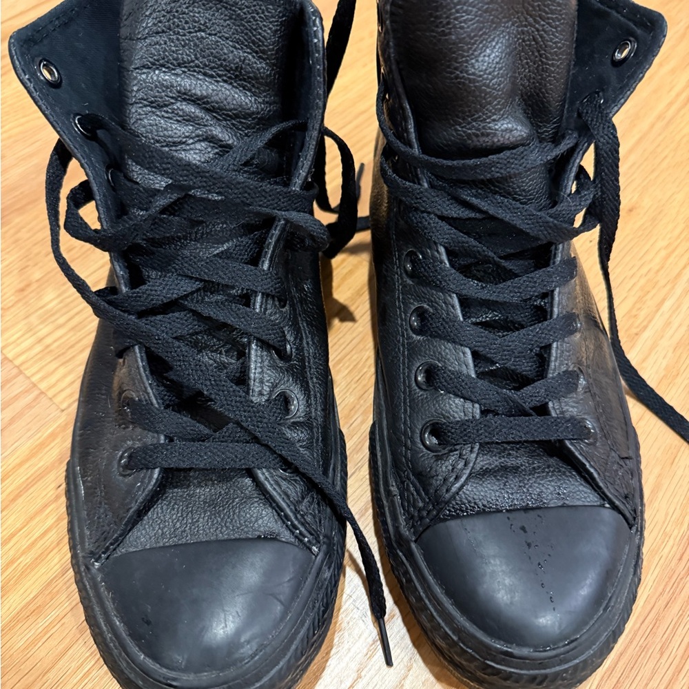 Black All Leather Converse Chuck Taylor High-Top Sneakers 9.5